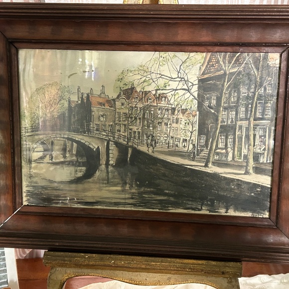 Antique Water Color Artist Signed Depicting Amsterdam Germany Architecture - Picture 2 of 10